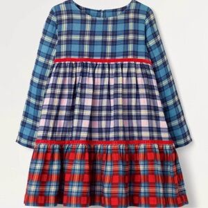 Mini Boden Girls Blue Red Plaid Multi Check Long Sleeve Dress Size 6-7 Years